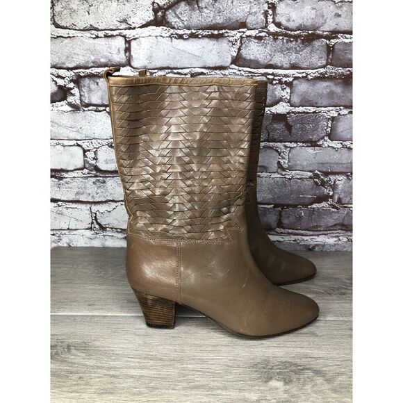 Frye Vintage Taupe Leather Woven Weaves Heel Western Boots Women Sz 35.5EU/5M US - Picture 14 of 16